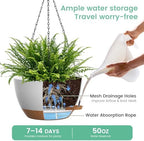 UOUZ 13 Inch 2 Pack Large Self Watering Hanging Planters for Indoor Outdoor Plants, Hanging Plant Pots with Removable 50 Oz Reservoir, Plastic Hanging Basket for Window Porch Garden, White with Brown - Image 3