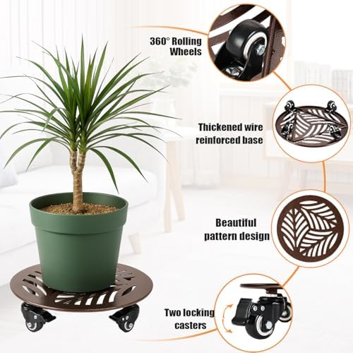 2-Pack Extra-large Metal Plant Caddy with Wheels 16 Inches Heavy-duty Rolling Plant Stands with Casters Wheeled Flower Pot Mover Rollers Rust-proof Iron Planter Dolly Coasters for Indoor Outdoor Use - Image 2