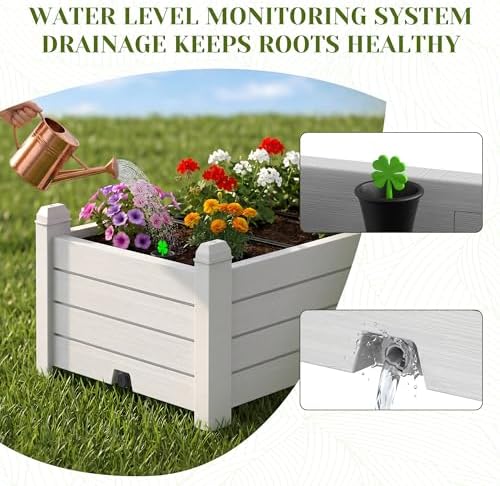 Elevated Raised Planter Box, All-Weather Resin Garden Bed for Indoor & Outdoor Patio, Plant Stand with Storage Shelf, Built-in Drainage System & Water Level Gauge, Tool-Free Snap Assembly - Image 2