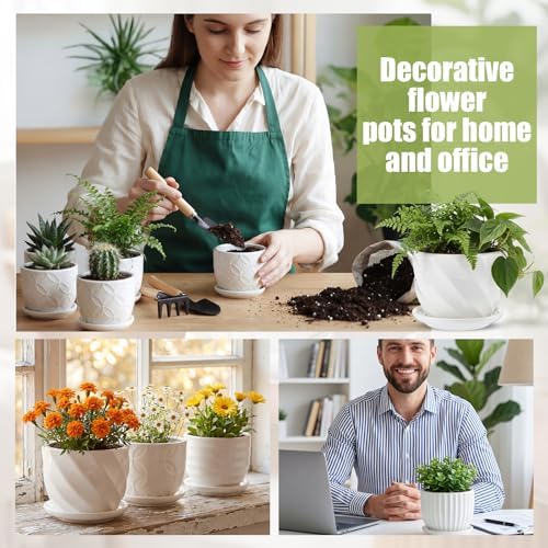 Maxdot 12 Set 4 Inch Ceramic Pots for Plants White Flower Pots with Drainage Holes Saucer Flower Planter for Indoor Outdoor Gardening Home Desktop Office Windowsill Decor - Image 5