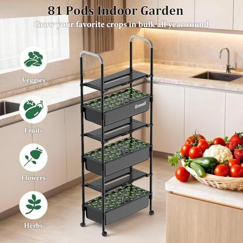Growell Hydroponics Growing System Kit, 81 Pods Vertical Indoor Herb Garden with Smart LED Grow Light, Auto Circulating Water Pump Each Tier, 42L Hydroponic Gardening Systems for Ideal Gifts (Black) - Image 5