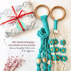 Set of 2 Macrame plant hanger with Daisies & Beads | Hanging plant holder Macrame Plant hangers outdoor and indoor hanging planters Plant stand indoor Boho Decor hanging planter stand (Ocean Teal) - Image 6