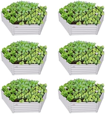 Anleolife 6-Bed 70x60x18in Hexagon Raised Garden Beds, Antique White by AAnleolife