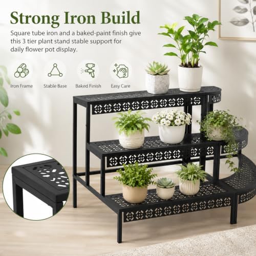 3 Tier Metal Plant Stand,Stepped Garden Corner Plant Shelf - Image 3