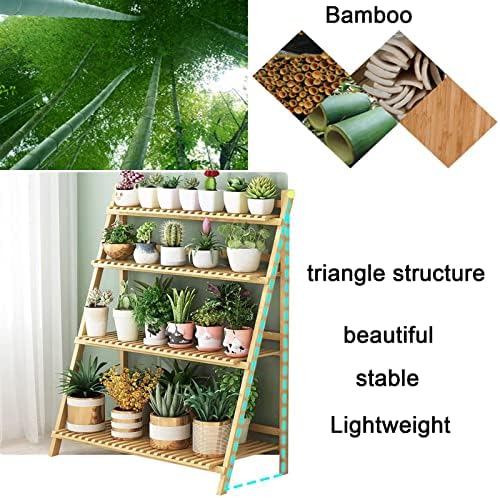 4-Tier Ladder Plant Stand, Multi Plant Pot Holder Bamboo Garden Shelves Storage Organizer Rack, 4 Colors Folding Flower Plant Stand Display Rack for Patio Garden Living Room - Image 3