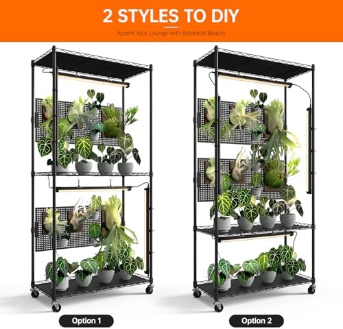 Bstrip Plant Shelf with Grow Light, Pegboard and Base Tray, 29.5x13.8x59in - Image 2