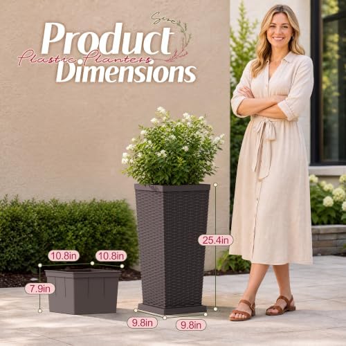Flamaker 24“ Tall Plastic Planters with Drainage Holes Front Porch Set of 2 - Image 2
