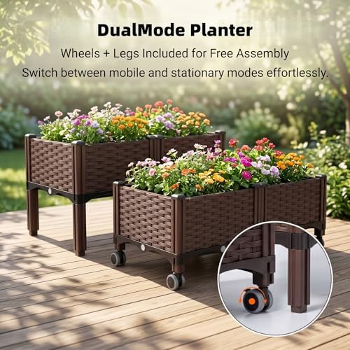 Raised Garden Bed with Interchangeable Wheels, Garden Boxes with Drainage, Ideal for Planting Vegetables, Herbs and Flowers, Patio. Suitable for Both Indoor and Outdoor use. - Image 2