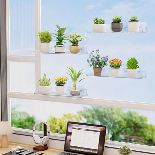 Lifewit Window Plant Shelves 14.6", 4 Pack Acrylic Suction Cup Holder - Image 2