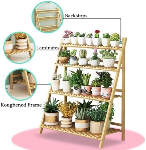 3‑Tier Folding Ladder Bamboo Plant Stand, 48in Tall Corner Floor‑Standing P - Image 4