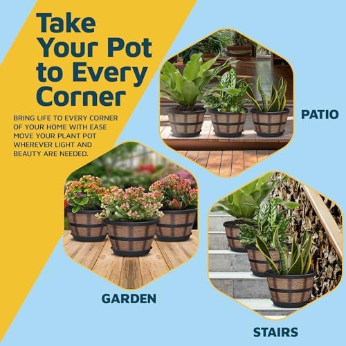 10-Inch Whiskey Barrel Planters Outdoor Pack of 25 - Durable Plastic Plant Pots for Indoor & Outdoor Use with Drainage & Saucer, Lightweight Rustic Barrel Planters for Flowers, Herbs & Small Plants - Image 7