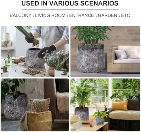 Craft flowerpots 18"+13"+9" Dia Round Concrete Planter Set of 3 Large Outdoor/Indoor Planter Pots Containers with Drainage Holes and Rubber Plug for Home Garden (Dark Gray, Large) - Image 6