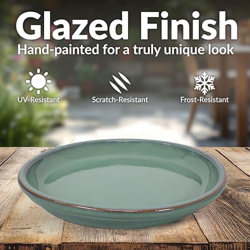 Sunnydaze 12" Ceramic Plant Saucers for Planters, 2pk, Seafoam - Image 2