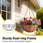 ZeeDix 2 Pack 14 Inch Metal Outdoor Plant Hanging Baskets, Round Wire Planter Basket with Coco Coir Liner, Large Hanging Flower Pots for Outdoor Garden Yard Patio Porch Balcony Decor - Image 2