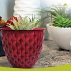 Headwind Glazed Ironstone Diamonte Collection – Crimson Red 12-Inch Decorative Plant Pot, Indoor & Outdoor, Vintage Diamond-Textured, Lightweight & Weather-Resistant for Garden Use by Robert Allen - Image 3