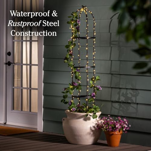 Evergreen Metal Garden Obelisk Trellis for Climbing Plants Outdoor, Indoor Plant Trellis for Potted Plants, Floral Pattern Arch Trellis (Black, 7 ft. Round) - Image 6