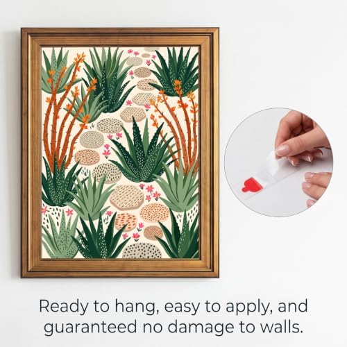 Framed Canvas Wall Art Bohemian Gouache Desert Garden Pathway Terracotta Green Canvas Print Poster Gold Frame Wall Decor for Living Room Desert Botanical Art, Boho Home Decor - Inch 16x20 - Image 2