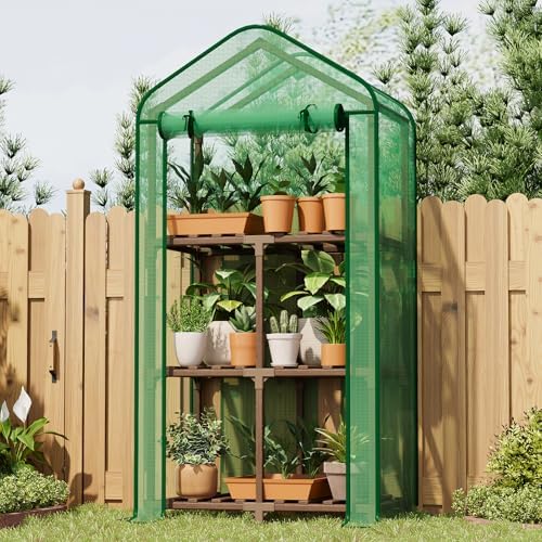 Bamworld Mini Greenhouse for Outdoor Indoor 23 x 17 x 54-Inch Small Plant Green House 3-Tier Rack Stand Portable Greenhouses with Durable PE Cover for Seedling by Bamworld