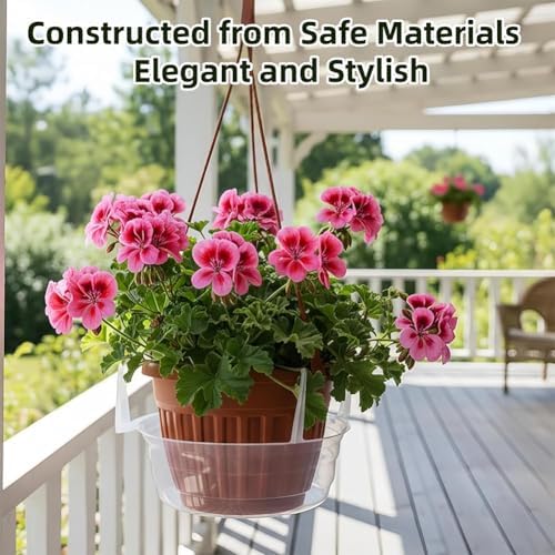 Plastics Hanging Basket Drip Pans (6-Pack) | Catcher-Clear, Round Hanging Plant Tray Saucer with Built-in 4 Pcs Hooks & Water Catcher for Indoor & Outdoor Hanging Basket Flower Pot - Image 2
