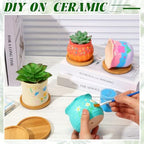 Maxdot 12 Sets 3 Inch DIY Ceramic Succulent Planters Pots to Paint Unpainted Ceramic Paintable Flowerpots Paint Your Own Flower Pot Pottery Painting Craft Kit for Gardening Draw Gifts(Classic Style) - Image 4