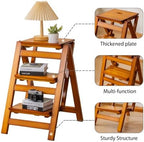 Latifolia Foldable 3 Step Ladder, Wooden Step Stool with Floor Saver, Decorative Ladder Shelf for Living Room, Kitchen, Garden(Walnut) - Image 3