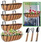 HKZ Deck Balcony Railing Planter Window Boxes - 4 Pack 24 Inch Planter Box, Balcony Planters Railing Hanging, Window Boxes Outdoor Fence Planters by HKZ