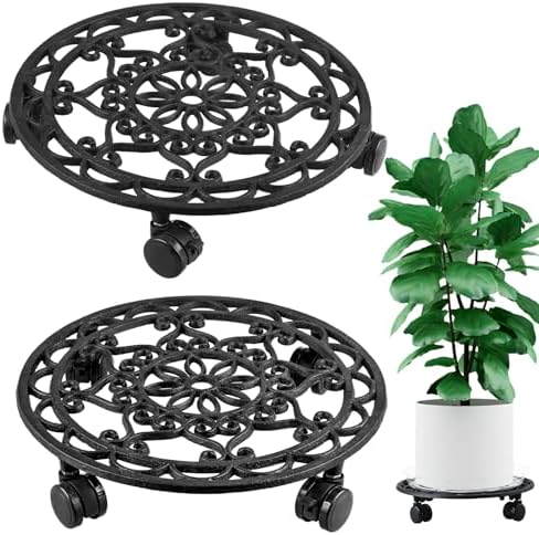 2 Packs Rolling Plant Stand with Wheels 13 In Metal Plant Caddy with Wheels by Planterhoma