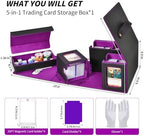 Commander Deck Box for MTG, Trading Card Storage Box Holds 400+ Double-Sleeved Cards, 5 IN 1 Removable Card Case with Dice Tray, Display Window with Magnetic Card Holders for TCG/CCG (Black Purple) - Image 2