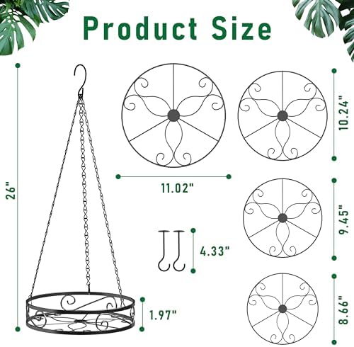 4-Pack Metal Hanging Planters for Outdoor Plants - Heavy Duty Hanging Baskets for Plants Outdoor with Chains and Long Hooks – Aesthetic Hanging Plant Holder for an Instant Indoor Gardening Decor - Image 4