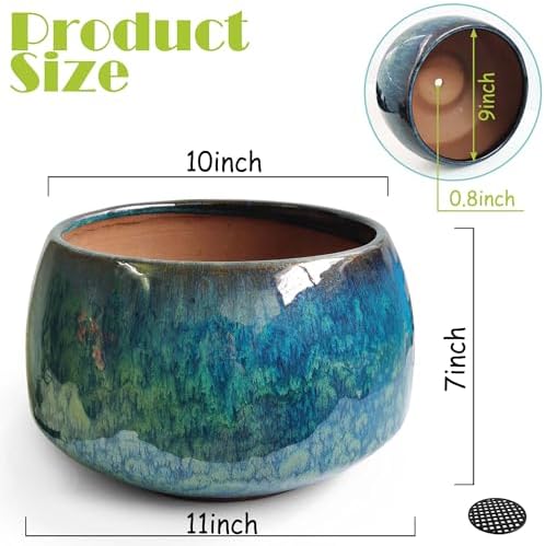 Reactive Glaze Peacock Color 11" Ceramic Plant Pot，Large Flower Pot Planter - Image 5