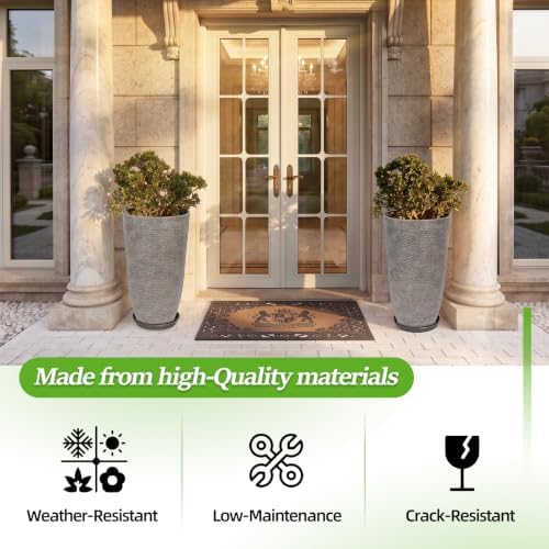 QCQHDU 9 Gallon Tall Large planters for Outdoor/Indoor Plants of 12" Dia x 21" H (Colored Limestone, 21IN) - Image 2