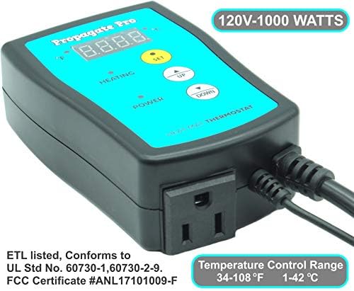 Plug in 1000 Watt Heating Thermostat Outlet 34-108°F by Propagate Pro 110V, 120V Heat Mat Heater Pad Temperature Controller for Starting Seeds, Reptiles, Egg Incubation + Beer Brewing/Wine Making - Image 2
