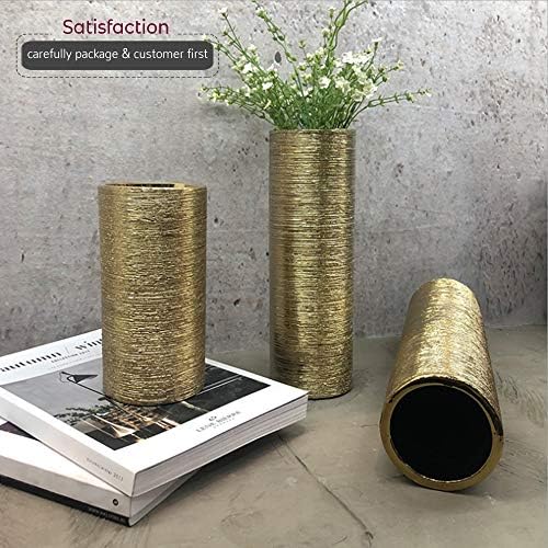 WGV Ceramic Cylinder Vase Width 5" Height 12" Elegant Unique Modern Matte Floral Container Planter Pot Centerpiece for Event Party Wedding Office Home Decor, Gold Textured 1 Piece - Image 5