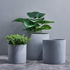 FaithLand 8 Inch Fiberstone Planter - Lightweight Modern Cylinder Plant Pot with Drainage Hole & Plug, Authentic Concrete Look, Gray - Image 4