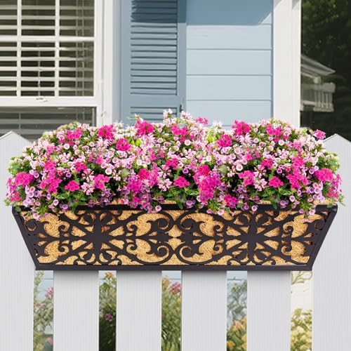 2 Pack 24 Inch Window Boxes Planters Railing Planter Box with Adjustable Brackets & Coco Liners Fabric Plant Grow Bags Deck Railing Planter Boxes Balcony Hanging Flower Box for Outdoor Plants - Image 6