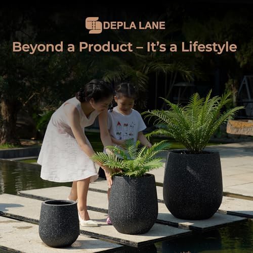 Sereno Fiberstone Tapered Planter (M, Ribbed Black) - Image 2