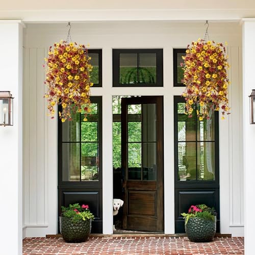 Fake Mums Fall Artificial Hanging Flowers Basket for Outdoor Decoration - Image 4