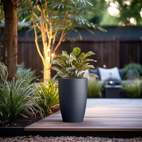 Kante Small Round Tapered Charcoal Concrete Planter 18.1" Tall, Outdoor - Image 4