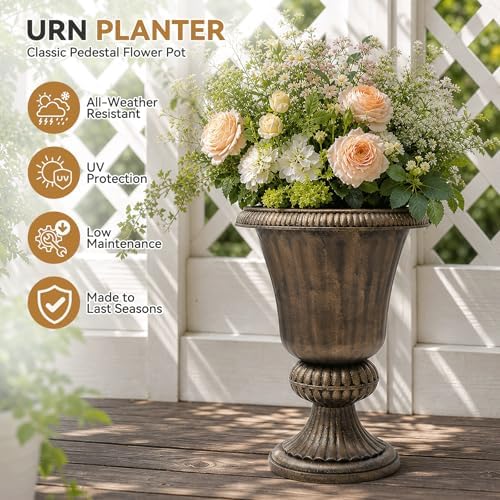 20 Inch Urn Planter for Outdoor Plants, Set of 2, Bronze - Image 4