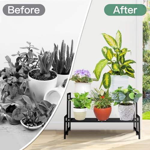 Plant Stand Indoor Outdoor, 2-Tier Stackable Wrought Iron Plant Stands - Image 6