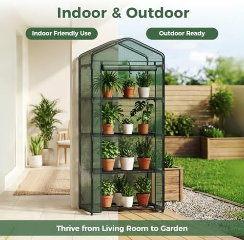 NEWBULIG 27"x19"x63" Mini Greenhouse, with Durable Zipper Door 4 Tier - Image 3