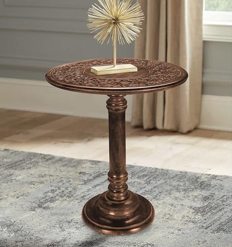 Mango Wood Round End Table, Burnt Finish, 18x22 - Image 2