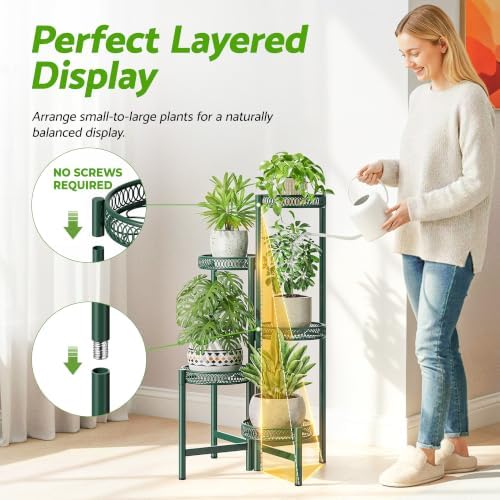 5-Tier Metal Plant Stand Indoor Outdoor, Corner Tall Plant Shelf for Multiple Plants, Foldable Plant Stand, Heavy Duty Flower Stand Holder for House Living Room Balcony Garden Patio -GreenFlower - Image 6