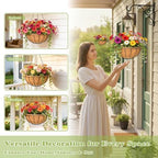 4 Pack 14 Inch Hanging Baskets for Plants Outdoor Metal Hanging Planter Hanging Flower Baskets with Coco Fiber Liners Chain Round Wire Plant Holder Hanging Flower Pots(Watermelon) - Image 2