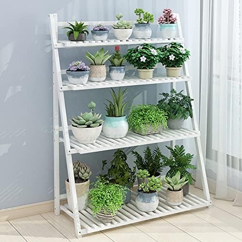 4-Tier Ladder Plant Stand, Multi Plant Pot Holder Bamboo Garden Shelves Storage Organizer Rack, 4 Colors Folding Flower Plant Stand Display Rack for Patio Garden Living Room by LIGUOYI