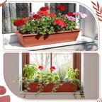 Briwooody 4 Pcs 31.5 Inch Extra Large Window Planter Outdoor with Drainage Holes Rectangle Plastic Window Flower Planter Box for Patio Home Decor, Brick Red - Image 7