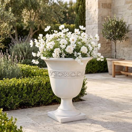 Merax 20.47" H Classic Outdoor Planter with Drainage, Antique White by Merax
