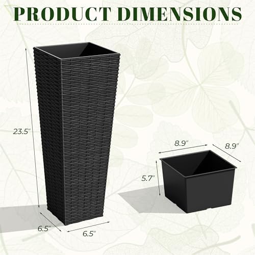 JUMMICO 23.5" Front Porch Resin Rattan Tall Planters 2 Pack, Inner Tray - Image 2