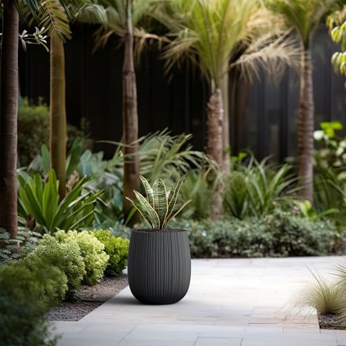 Kante Accent Round Curved Black Concrete Planter 12.6" Dia, Outdoor - Image 4
