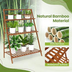 GIANTEX Foldable Bamboo Ladder Plant Stand, 3 Tier Plant Shelf, Brown - Image 3